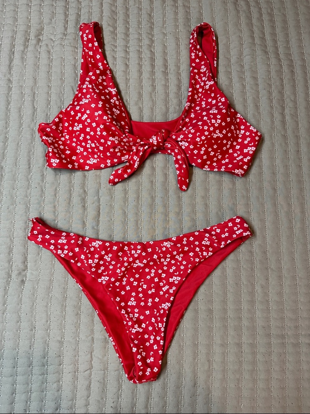 Red Floral Tie-Front Bikini Set